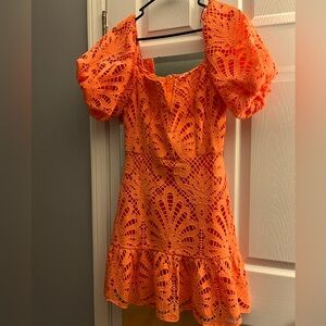 Vici- Puff sleeve, orange, lace dress